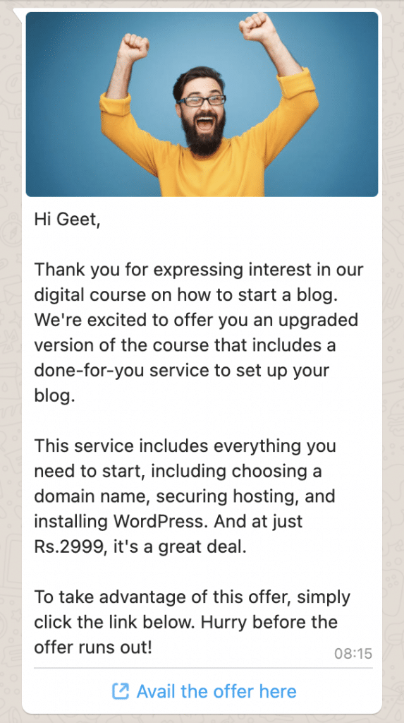 The Upsell Follow-Up: WhatsApp promotion message template