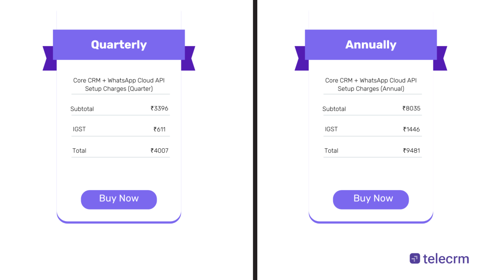 Telecrm's WhatsApp CRM pricing 