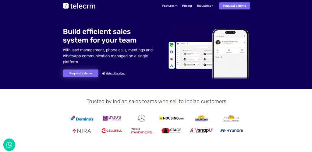 Telecrm's landing page