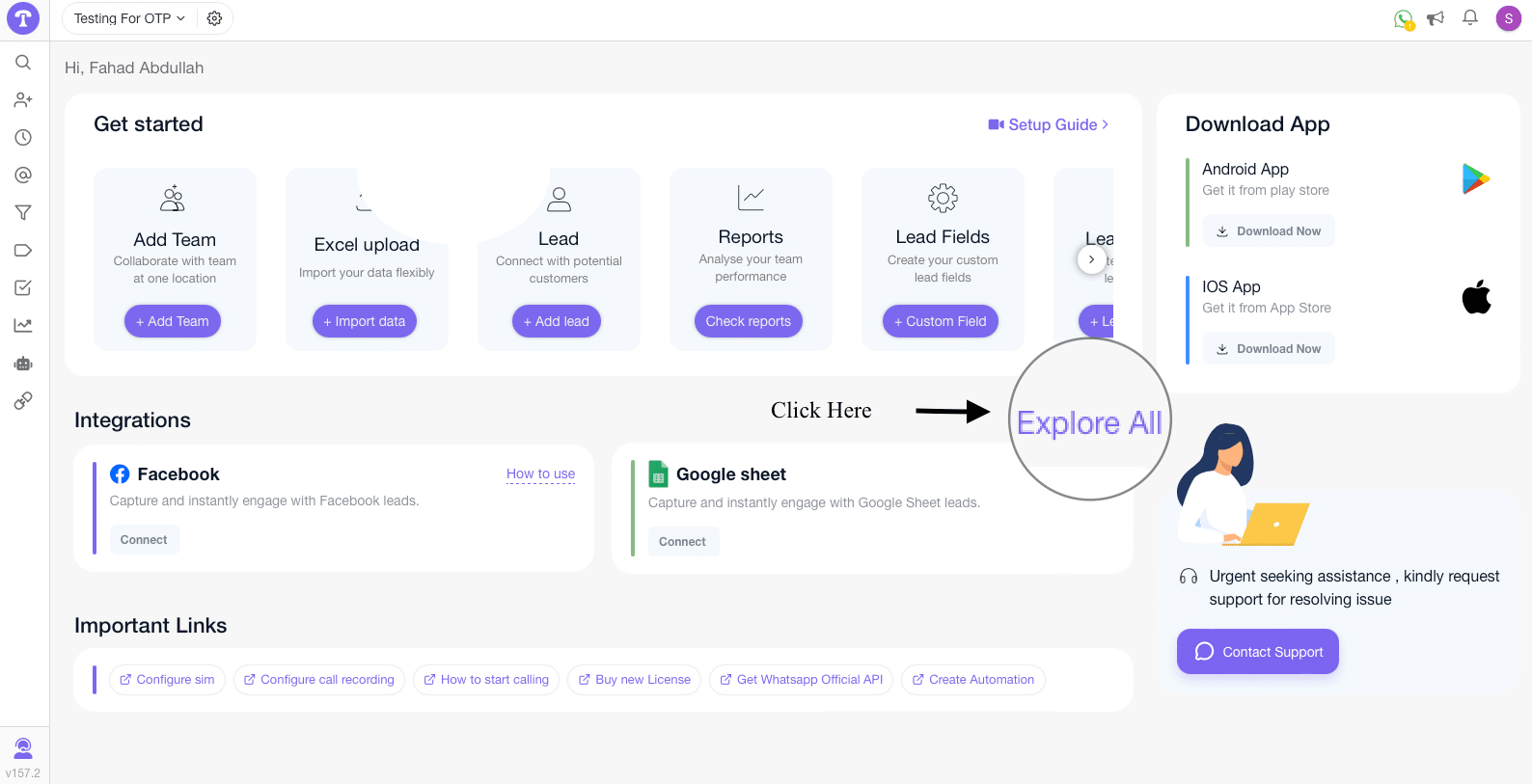 WhatsApp OTP: How to Send OTP with WhatsApp 10 TeleCRM Application Dashboard