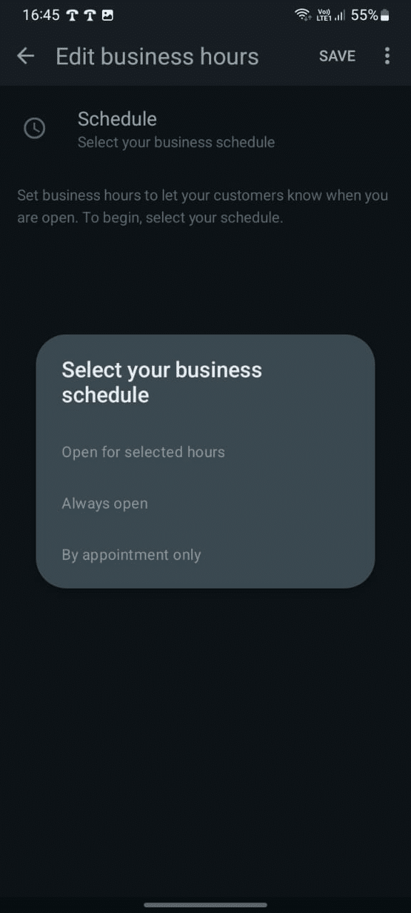How to Change WhatsApp to Business Account 10 Select the business hour your business fucntion at in the profile setup section of then WhatsApp Business App