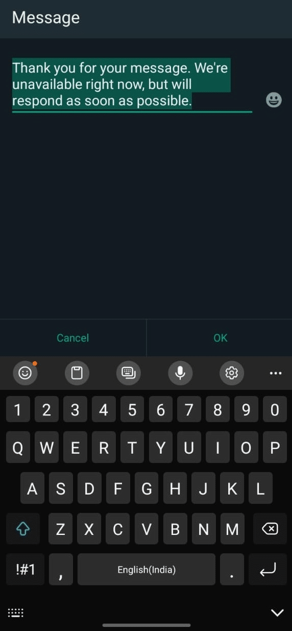 How to Change WhatsApp to Business Account 21 Enter your desired Away Message in the WhatsApp Business App