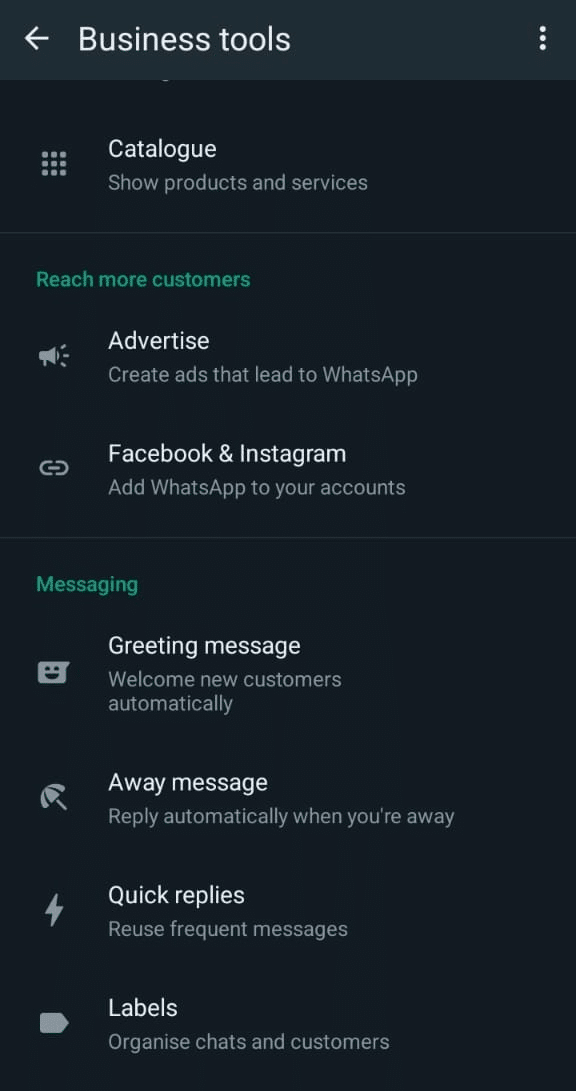 How to Setup WhatsApp Auto Reply Message +44 Sample Messages 2 WhatsApp Business settings- Business tools section to set WhatsApp auto reply message