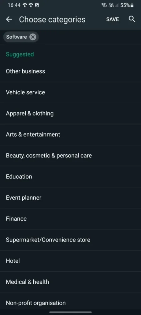 Business category in WhatsApp Business