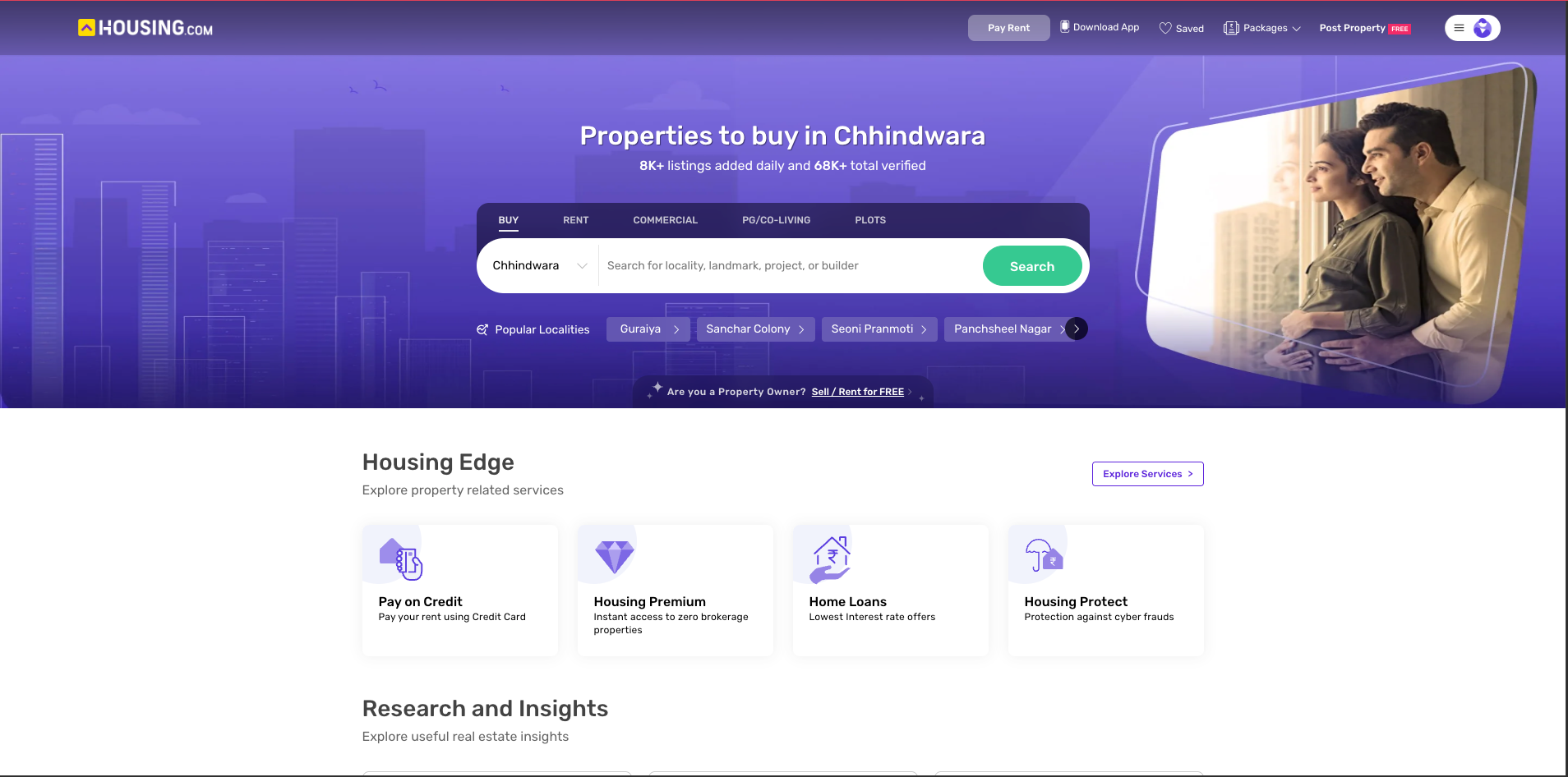 Housing.com Homepage to showcase a property listing website