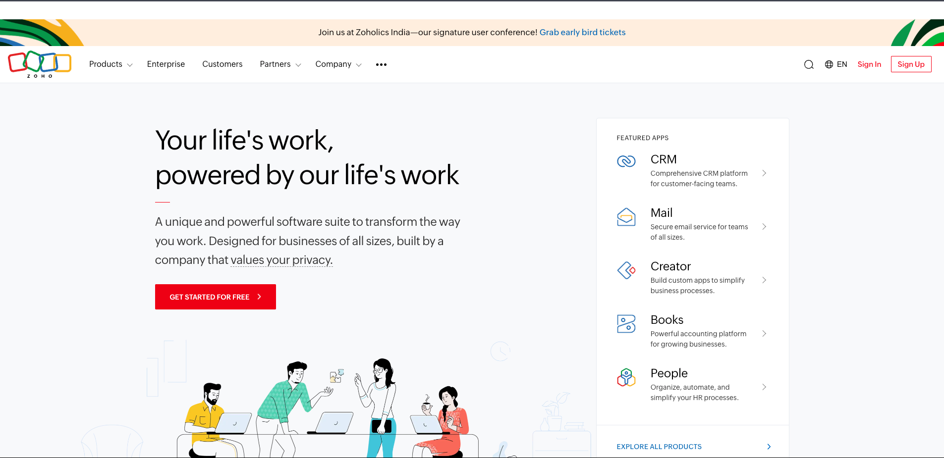 The Best CRM Software for Indian SMBs - A Comparative Guide 9 Zoho's homepage overview