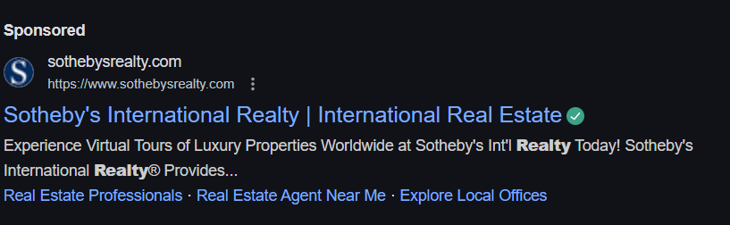 Sothebye's international realty ad on google