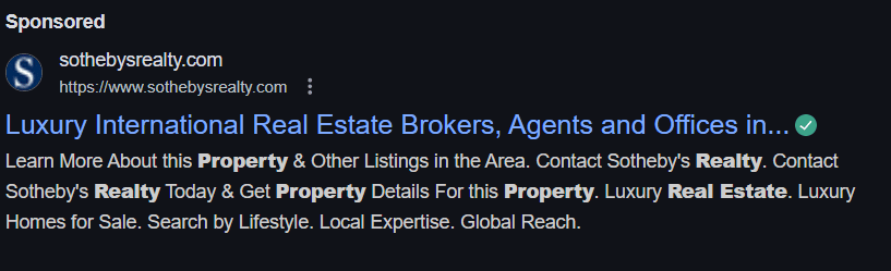 sothebyerealty ad on google