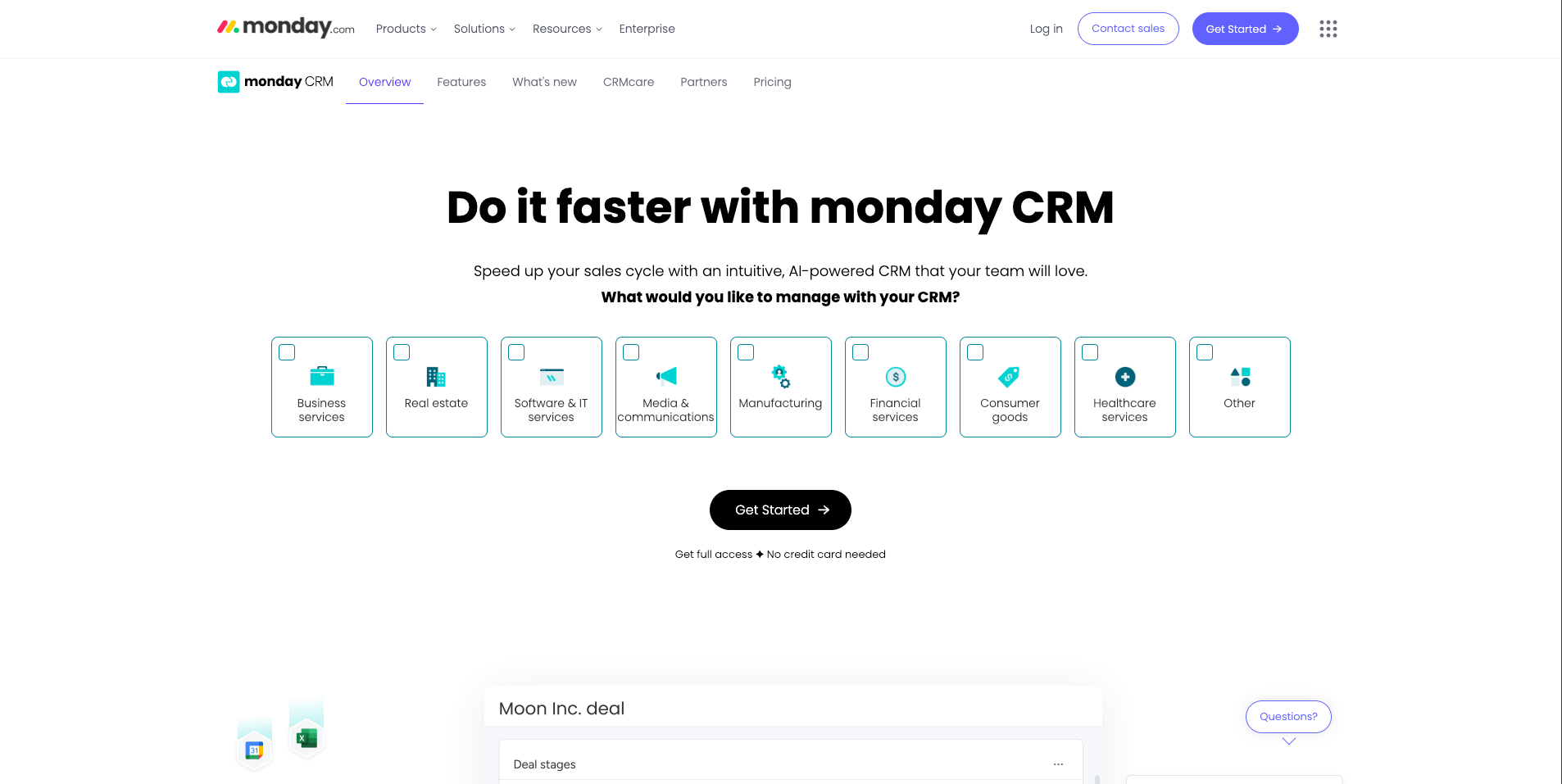 Monday sales crm hompage overview