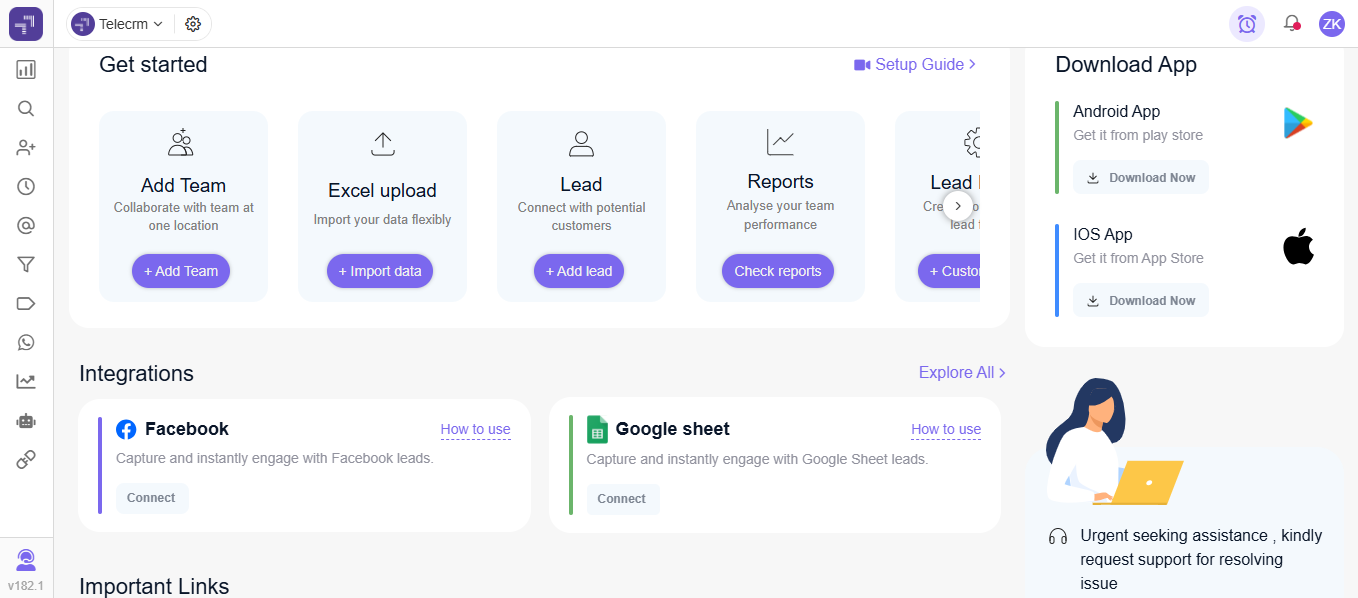 Telecrm's CRM dashboard