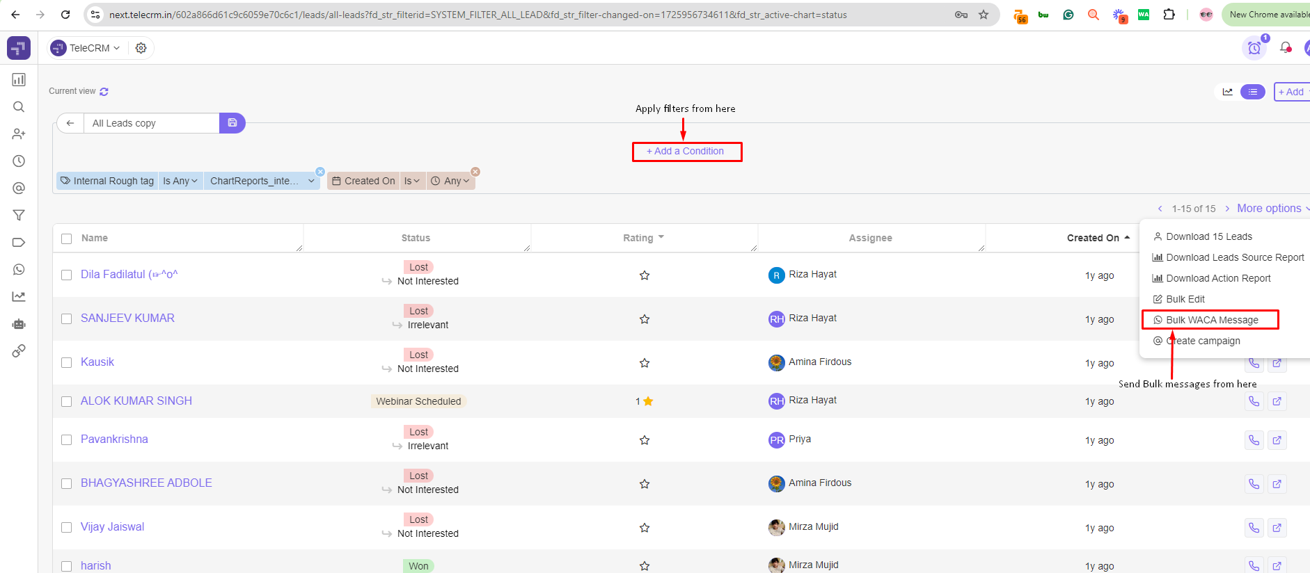 Telecrm, an intuitive B2C CRM software, helps segment your audience and manage your leads better with its Filter feature.