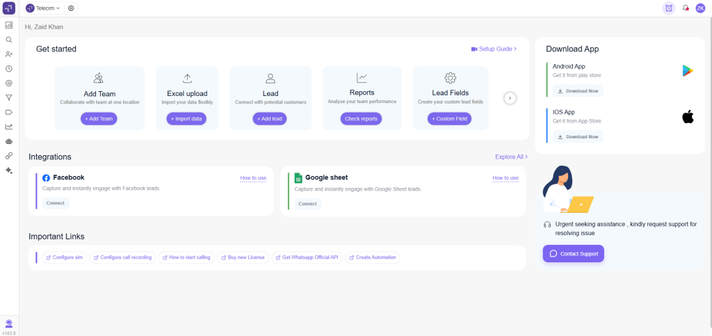 Integrate Ads with CRM: A Complete Guide for Meta & Google Ads 5 Telecrm's dashboard to integrate ads with CRM